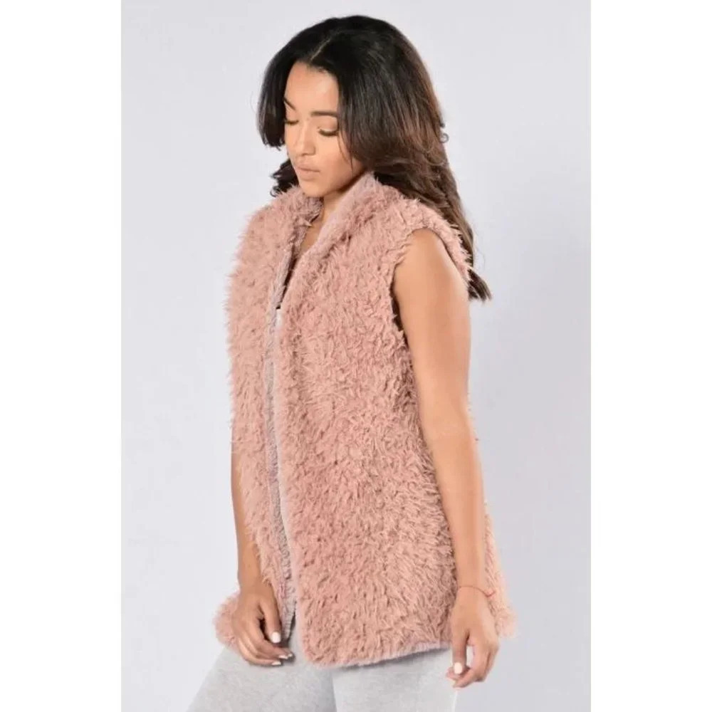 Design Lab Faux Fur Lined Open Front Winter Vest Sleeveless Pink Women's Size S